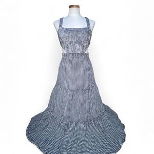 American Eagle AE Smocked Square Neck Waist Cut-Out Maxi Dress Sz S Gingham